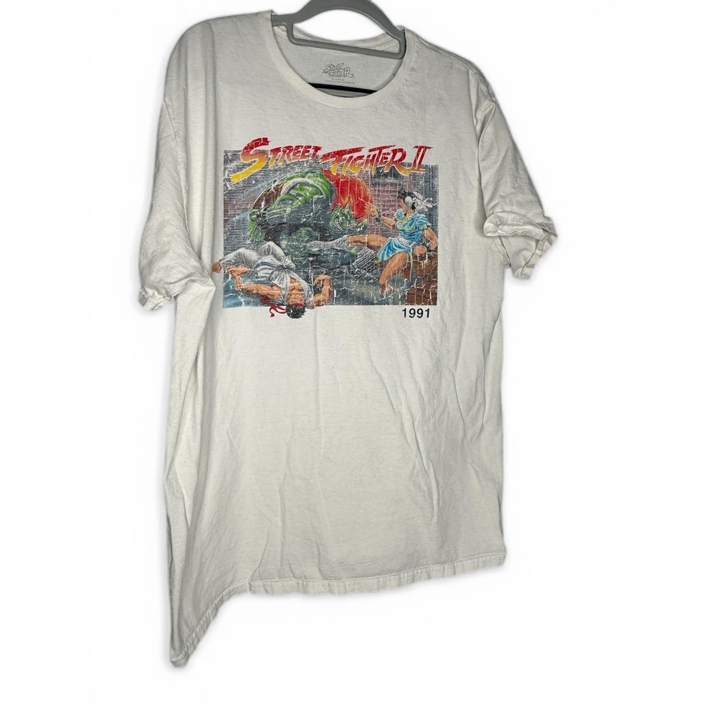 Street Fighter II 1991 T-Shirt Short Sleeve Get Ready To Rumble White graphic‎ T